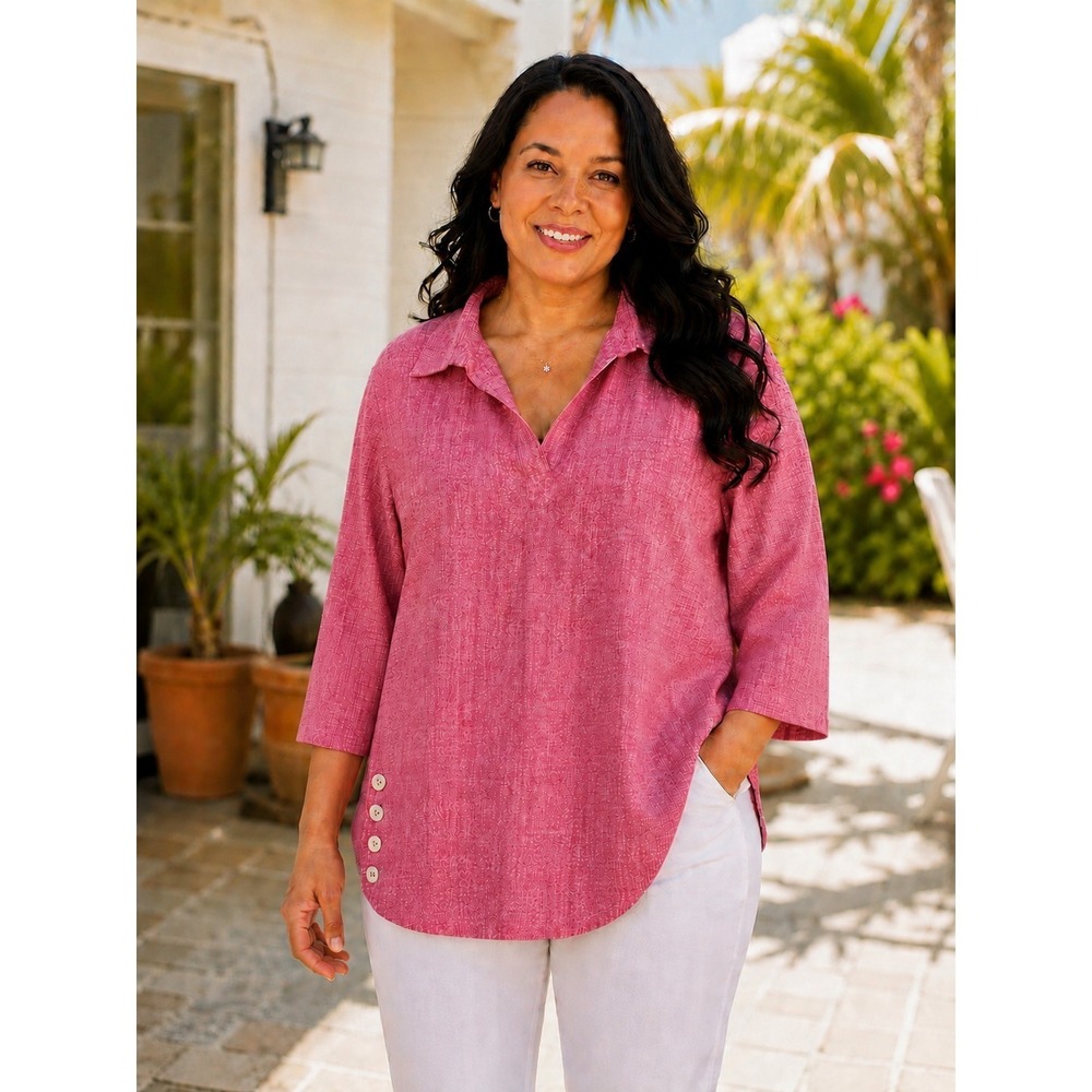 Tahari Women 100% Linen Tunic Top Sz 2X Pink Coastal Resort Beach Capsule Piece